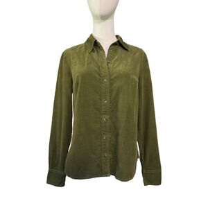 Boden Olive Green Corduroy Button Down Shirt Size Womens 8 100% Cotton Soft Fall